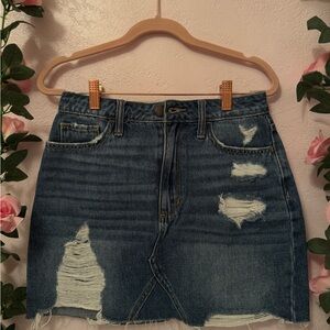 Hollister Dark Blue Distressed Denim Mini Skirt